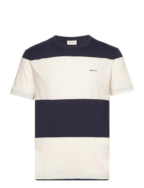 Se GANT Bar Stripe Ss T-Shirt GANT Navy ved Booztlet