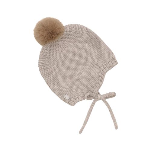 Se Huttelihut Baby Bonnet Uldstrik m. Pompom Camel Melange | Brun | 86/92 cm ved Babyshop