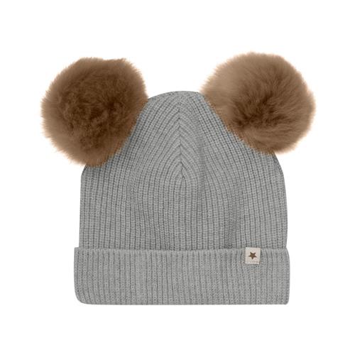 Huttelihut Hue Strikket med Alpaka Pompomer Medium Grey Melange | Grå | 2-4 years