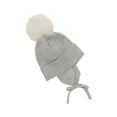 Huttelihut Baby Bonnet Uld Strik Alpaka Pompon Medium Grey Melange 74/80 cm  Grå  74/80 cm  Unisex