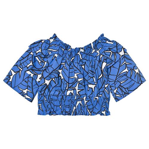 MSGM Blue and White Tropical Print Off The Shoulder Crop Top | Blå | 4 years