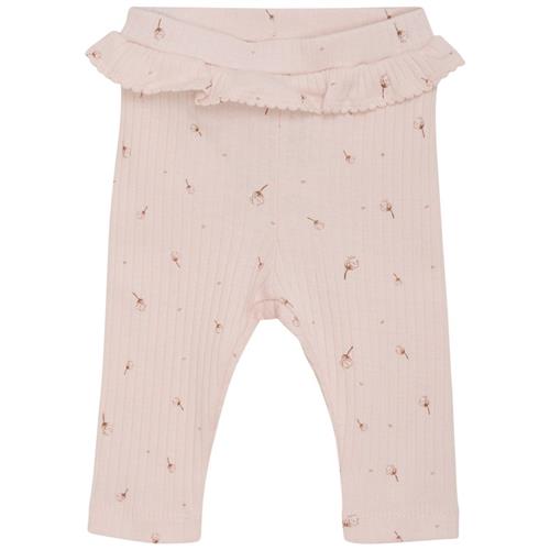 Se Fixoni GOTS Blomstrede Ribbede Leggings Silver Peony | Lyserød | 56 cm ved Babyshop