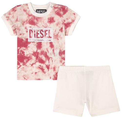 Diesel Logo Tie Dye T-shirt Og Shorts Sæt Fuxia Fluo | Lyserød | 3 months