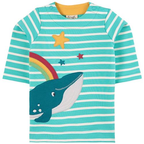 Frugi Lyla Loopback Kjole Pacific Aqua Stripe/Whale | Blå | 0-3 months