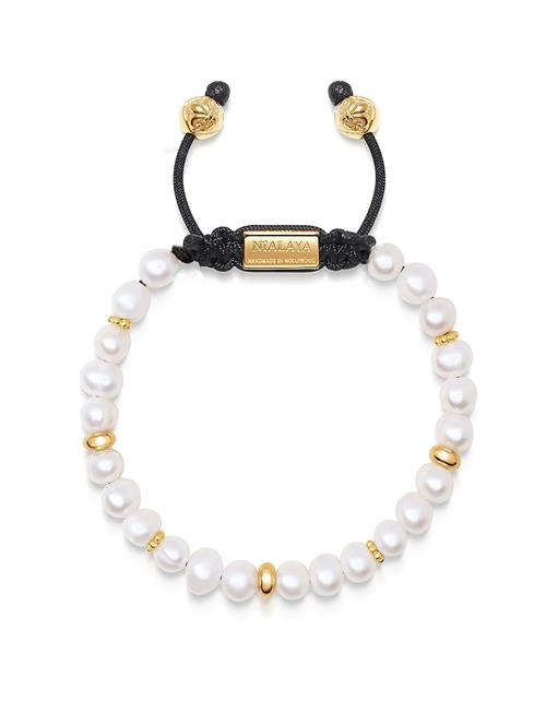 Nialaya Men's Beaded Bracelet With Pearl And Gold Nialaya White