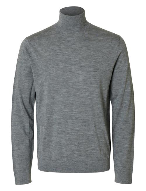 Se Selected Homme Slhtray Ls Knit Merino Roll Neck Noos Selected Homme Grey ved Booztlet