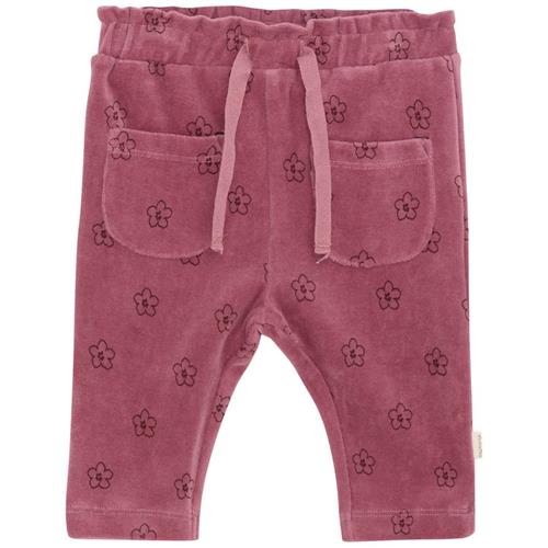 Se Minymo Pants AOP Velour Deco Rose Bukser All Over Print Velour Deco Rose | Lyserød | 68 cm ved Babyshop