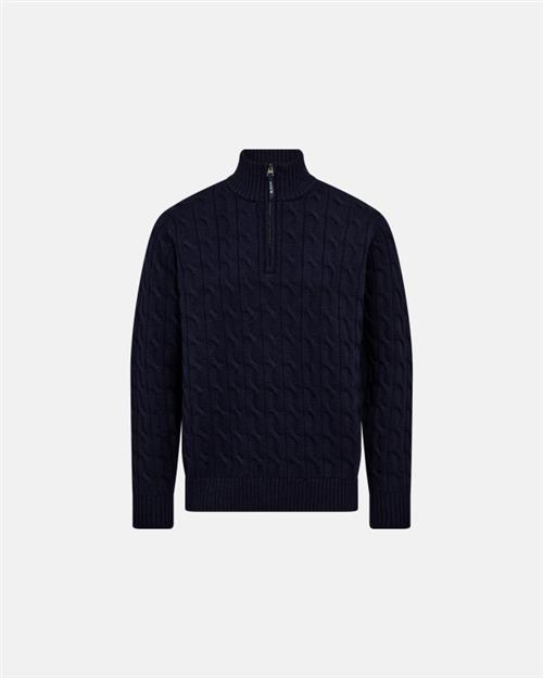 Cable strik med lynlås | 100 uld | Navy