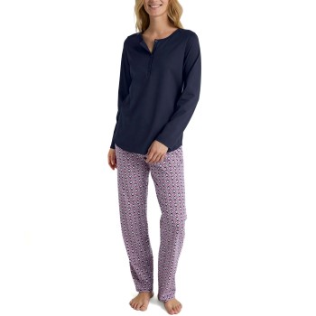 Calida Lovely Nights Pyjama Button Tab Marine/Rød bomuld X-Small Dame