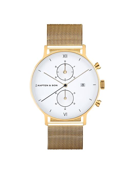 Se Kapten & Son Analogt ur 'Chrono Small Gold Mesh'  guld / hvid ved About You