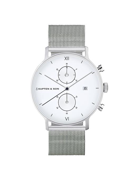 Kapten & Son Analogt ur 'Chrono Small Silver Mesh'  sølv / hvid