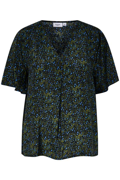 SAINT TROPEZ Bluse 'Tama'  blå / grøn / sort