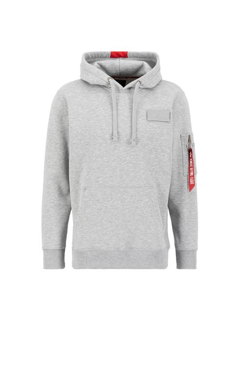 Se ALPHA INDUSTRIES Sweatshirt 'Red Stripe'  grå-meleret / brandrød / hvid ved About You