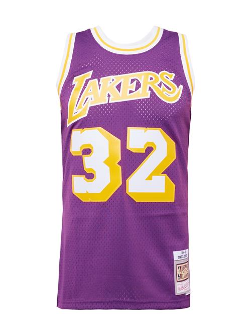 Se Mitchell & Ness Funktionsskjorte 'LOS ANGELES LAKERS - MAGIC JOHNSON'  gylden gul / aubergine / hvid ved About You