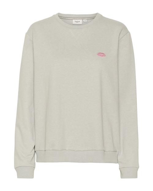 Se SAINT TROPEZ Sweatshirt 'Fanile'  grå-meleret / hvid ved About You