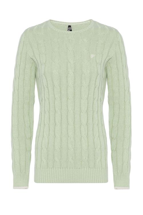 Se DENIM CULTURE Pullover 'KENDALL'  lysegrøn / hvid ved About You