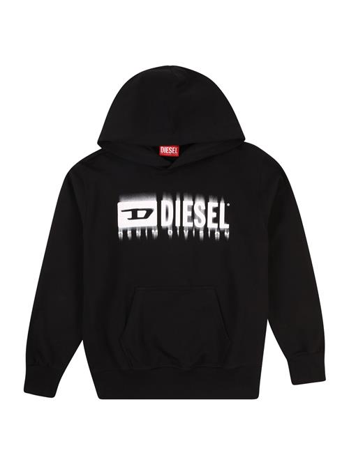 Se DIESEL Sweatshirt 'SGINNHOODL5 OVER'  sort / hvid ved About You