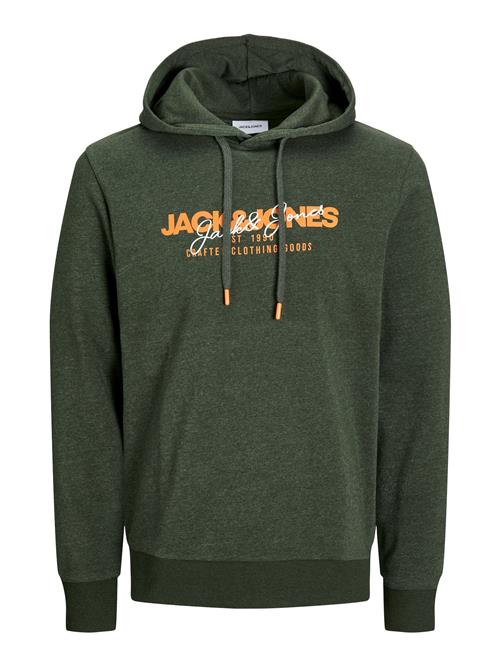 JACK & JONES Sweatshirt 'JJALVIS'  mørkegrøn / mørkeorange / hvid