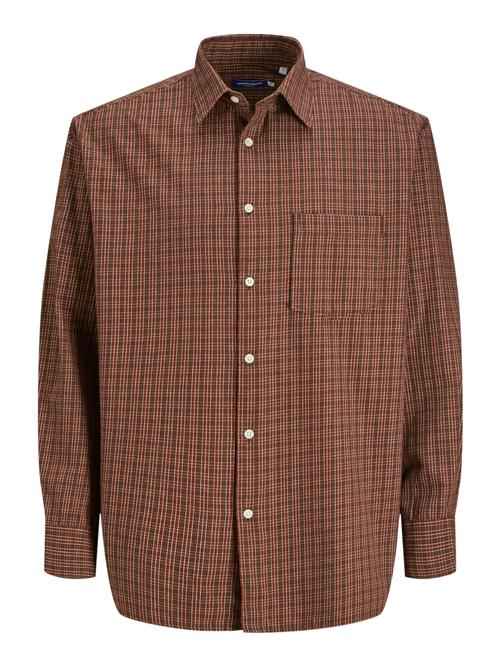 JACK & JONES Skjorte 'JORROBB'  brun / rustbrun / hvid