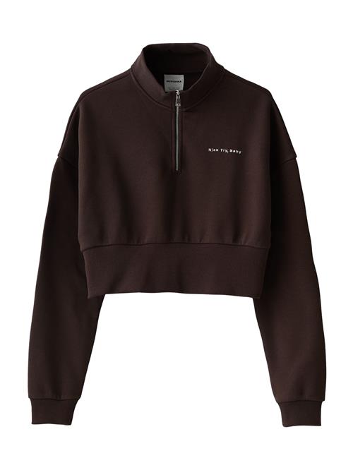 Bershka Sweatshirt  mørkebrun / hvid