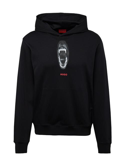 Se HUGO Sweatshirt 'Dartchon'  mørkegrå / blodrød / sort / hvid ved About You