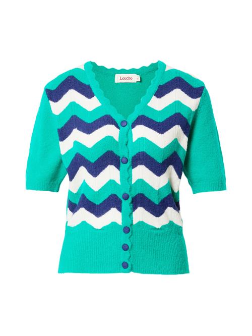 Se Louche Cardigan 'JEANIE'  marin / jade / hvid ved About You