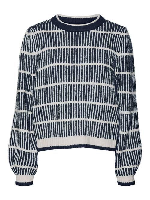 Se VERO MODA Pullover 'CALA'  navy / hvid ved About You