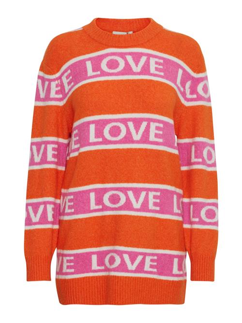 ICHI Pullover 'MOTIF'  mørkeorange / lys pink / hvid