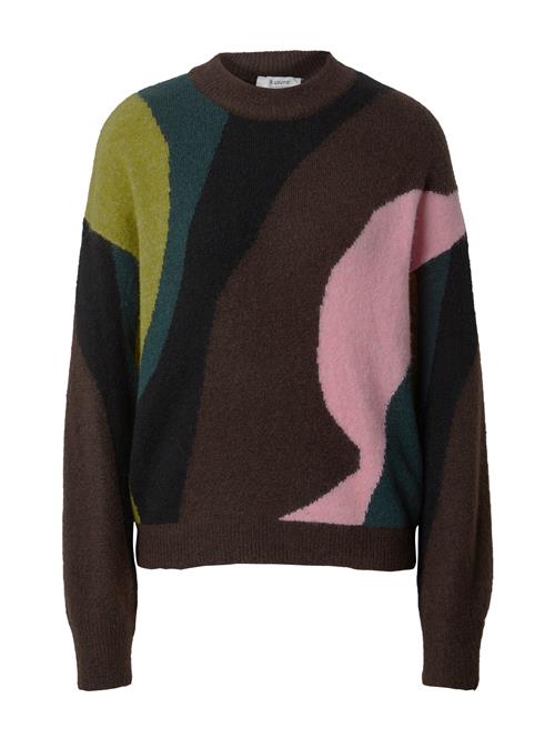 b.young Pullover 'MARTINE'  mørkebrun / oliven / petroleum / lyserød