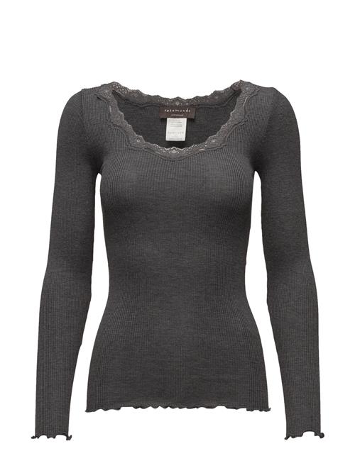 Rwbabette Silk Ls U-Neck Lace T-Shi Rosemunde Grey