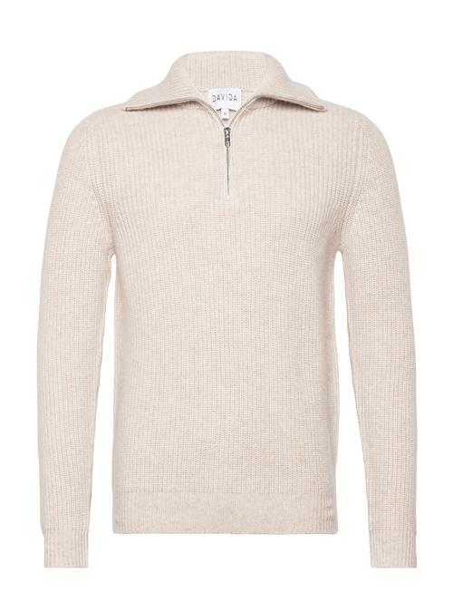 Se Davida Cashmere Man Chunky Rib Half Zip Davida Cashmere Beige ved Booztlet