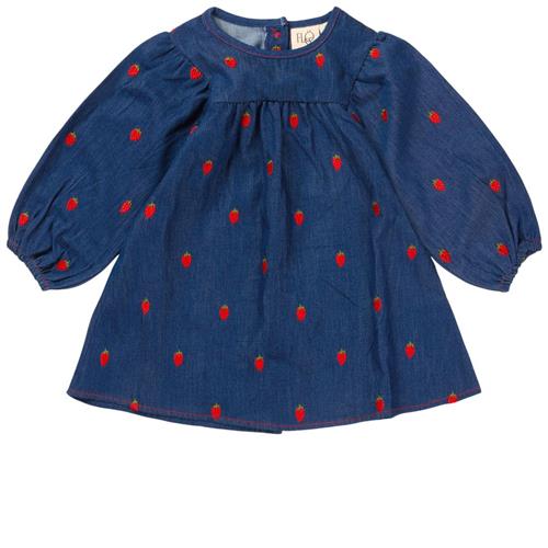 Se Flöss Colette Broderet Kjole Berry Denim | Blå | 110 cm ved Babyshop