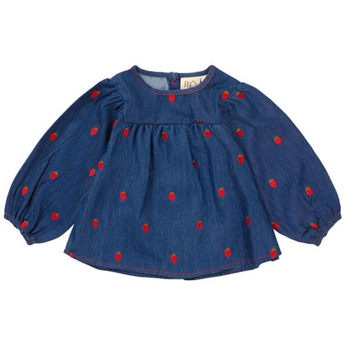 Flöss Colette Broderet Bluse Berry Denim | Blå | 110 cm