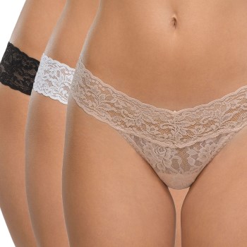 Hanky Panky Trusser 6P Low Rise Lace Thong Sort/Hvid nylon One Size Dame