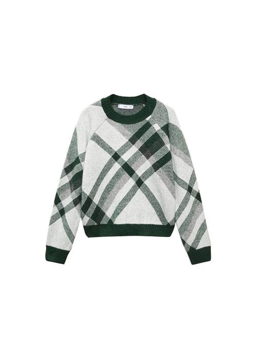 MANGO Pullover 'Weedy'  grå / grøn / hvid