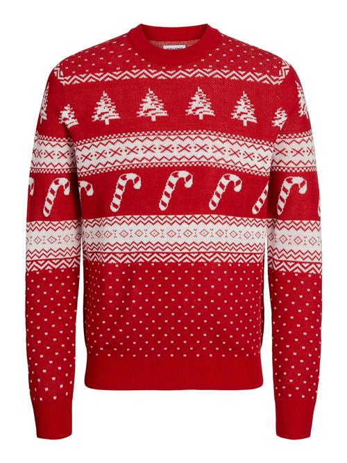 Se JACK & JONES Pullover 'JJXmas Gabriel'  rubinrød / hvid ved About You