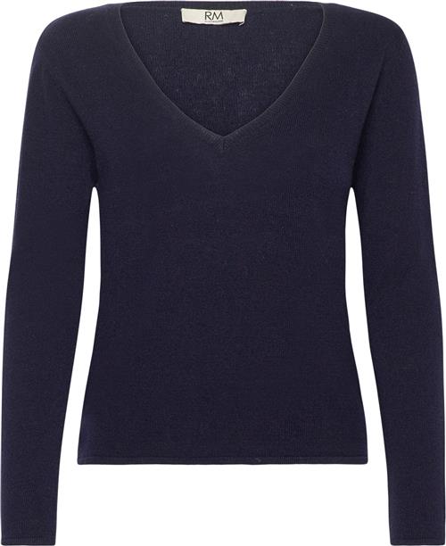 RM by Rosemunde Rmwsofia Wool LS Vneck Knit Kvinde Navy Langærmede T-shirts Str XL - hos Magasin