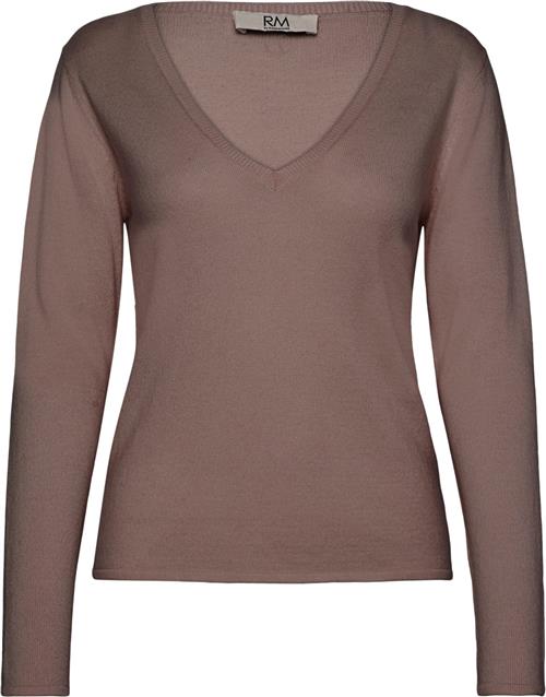 RM by Rosemunde Rmwsofia Wool LS Vneck Knit Kvinde Brown Grey Mel Langærmede T-shirts Str S - hos Magasin