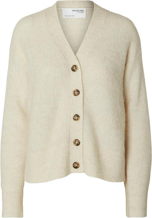 Se Selected Femme Slfmaline LS Knit Short Cardigan Kvinde Birch/melange Cardigans Str L - hos Magasin ved Magasin