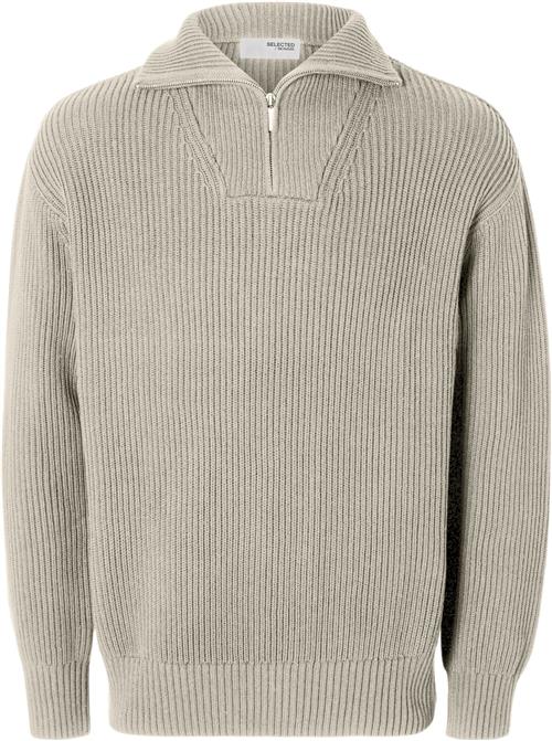 Selected Homme Slhdry LS Knit Relaxed Half ZIP Mand Oatmeal Turtlenecks Str L - hos Magasin