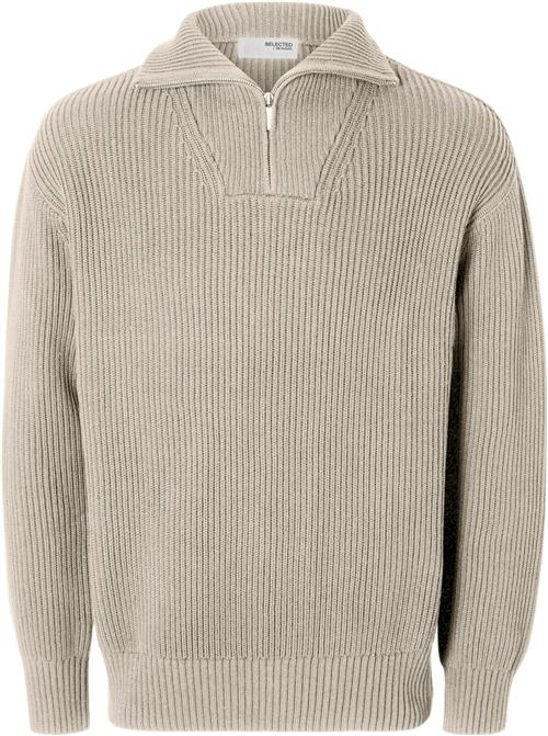 Se Selected Homme Slhdry LS Knit Relaxed Half ZIP Mand Oatmeal Turtlenecks Str M - hos Magasin ved Magasin