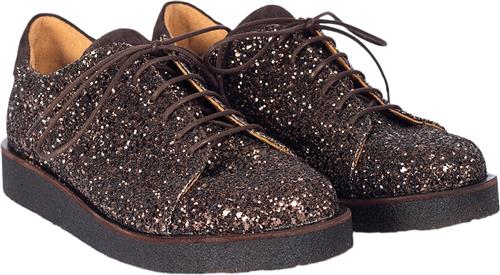 Se ANGULUS Sneaker i Glitter på Plateausål Kvinde 2487/2193 Brown Glitter/dark B Snøresko Str 38 - hos Magasin ved Magasin