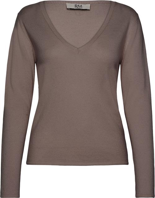 RM by Rosemunde Rmwsofia Wool LS Vneck Knit Kvinde Brown Grey Mel Langærmede T-shirts Str XL - hos Magasin