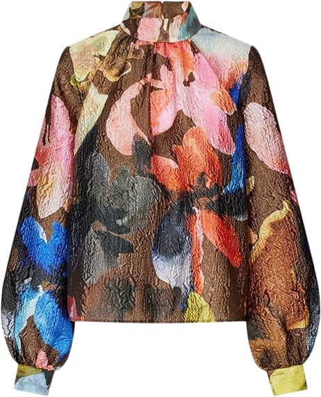 Se Stine Goya Gathered Long Sleeve Top, 2258 Crinkled Textured Poly Kvinde Aquarelle Garden Toppe Str L - Polyester hos Magasin ved Magasin