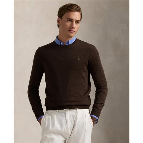 Se Polo Ralph Lauren 2/30 Merino WL Rwslsl-plo Mand Cacao Brown Heather Sweaters Str S Merino - hos Magasin ved Magasin