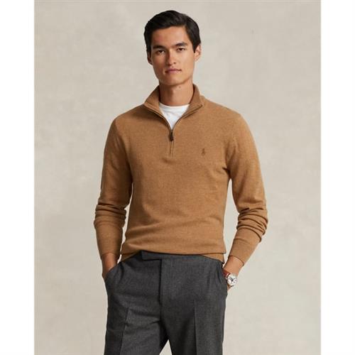 Se Polo Ralph Lauren Wool Quarterzip Sweater Mand Latte Brown Heather Turtlenecks Str XL - Uld hos Magasin ved Magasin