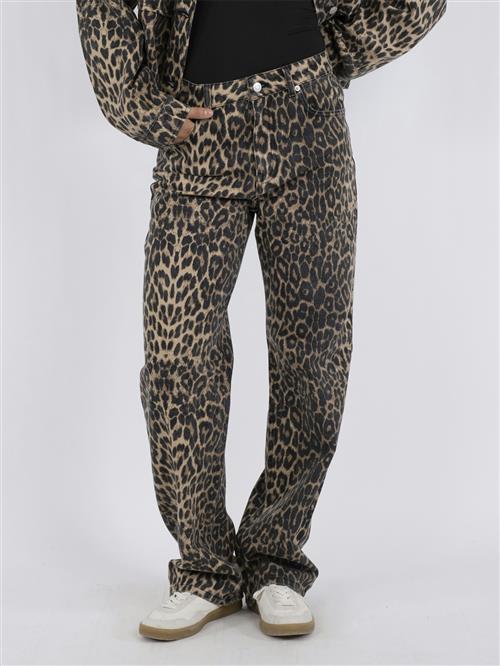 Neo Noir Simona Leopard Pants Kvinde Leopard Bukser Med Lige Ben Str 42 - Denim hos Magasin