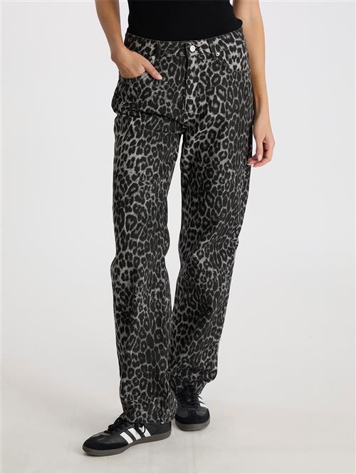 Neo Noir Simona Leopard Pants Kvinde Grey Leopard Bukser Med Lige Ben Str 42 - Denim hos Magasin