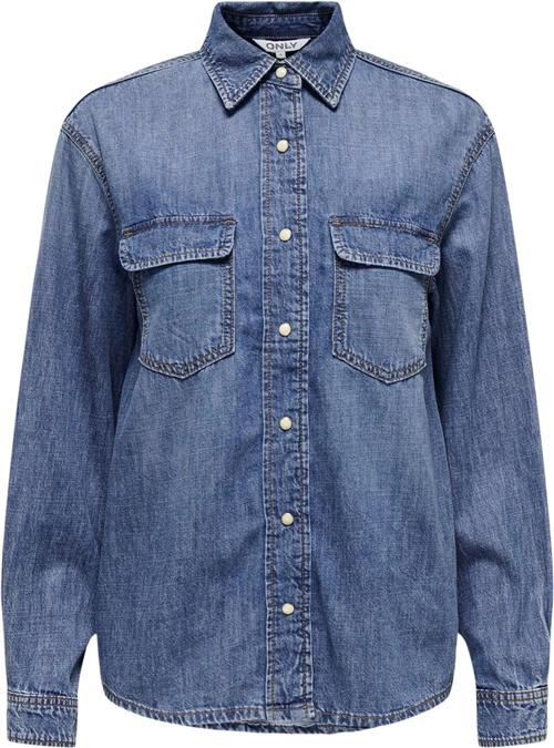 Se ONLY Onlsevigny LS DNM Shirt AKM Kvinde Dark Blue Denim Skjorter Loose Fit Str S - hos Magasin ved Magasin