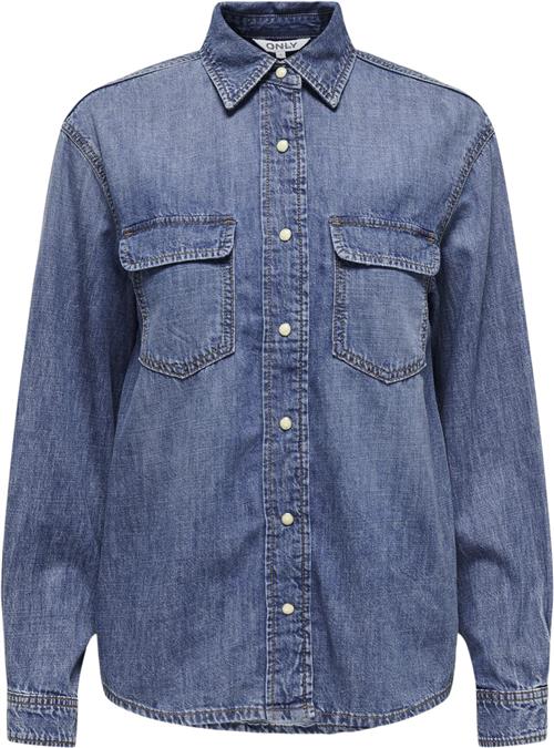 Se ONLY Onlsevigny LS DNM Shirt AKM Kvinde Dark Blue Denim Skjorter Loose Fit Str M - hos Magasin ved Magasin